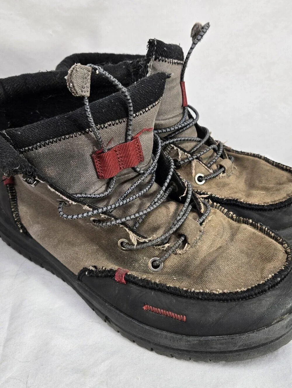 Hey Dude Men's Bradley Waxed Canvas Gray Ankle Boots Size 9 Lace VG Condition